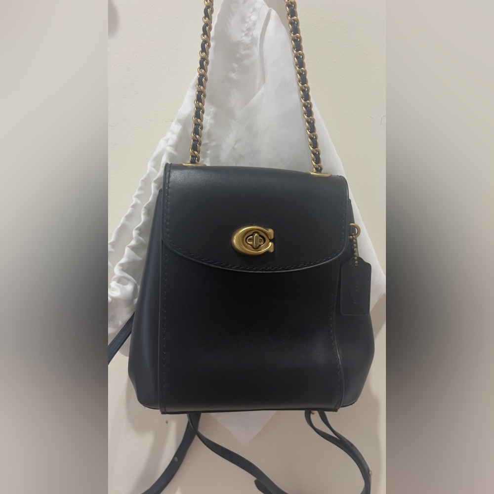 Coach leather backpack with gold chain straps
